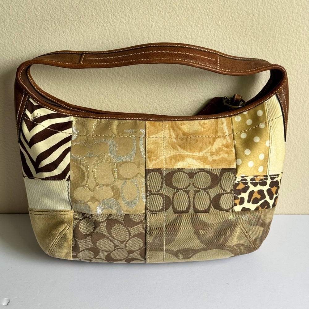 COACH Y2K Ergo Signature Patchwork 10808 Khaki Dark Brown Multi Hobo Bag - Picture 6 of 10
